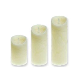 Firelamp LED Echtwachs-Kerze Set Flammeneffekt 7,5cm 12,5cm 18cm Ø10cm elfenbein strukturiert mit Fernbedienung 3xAAA
