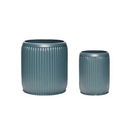 Hübsch moderner Blumentopf Metall 2er Set dunkelgrün blau petrol