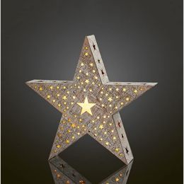 Hellum LED-Holzstern 10LEDs batteriebetrieben m. Timer