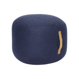 Hübsch dunkelblauer Pouf mit Ledergriff Ø50cm