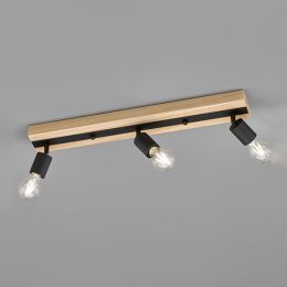 FHL Balken-Wand-Deckenspot "Juris" E27 max.7W 3flg. Schwarz/Holz natur