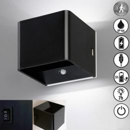 FHL LED-Akku-Wandleuchte "Magnetics" 2W 830 inkl. Bewegungssensor und Magnetwandhalterung Schwarz