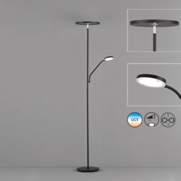 FHL LED-Deckenfluter mit Leseleuchte "Fabi" 32W CCT 827-865 + 5,5W 830 H: 1,80m Schwarz/Chrom