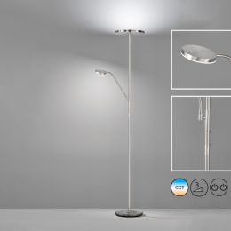 FHL LED-Deckenfluter mit Leseleuchte "Fabi" 32W CCT 827-865 + 5,5W 830 H: 1,80m Nickel/Matt