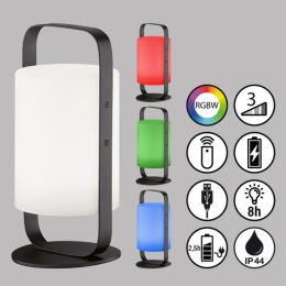 FHL LED-Akku Tischleuchte "Casoli" 0,4W WW +  0,2W RGB DIM Höhe: 250mm IP44 Schwarz