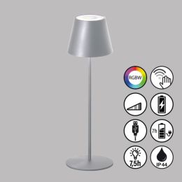 FHL LED-Akku-Tischleuchte "Cosenza" 2W WW + 1W RGB IP44 silberfarben