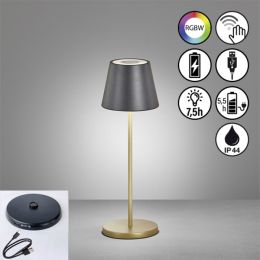 FHL LED-Akku-Tischleuchte "Cosenza 2.0" 2,5W 827 + RGB IP44 Schwarz/Gold mit Ladestation