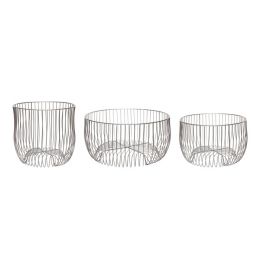 Hübsch Drahtkorb 3er Set - gebürstetes Eisen Metall silber